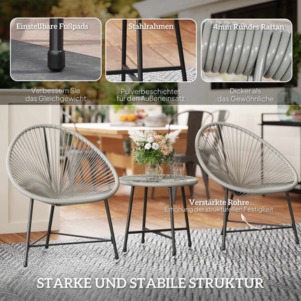 Outdoor Patio Set – 2 Rattan Chairs, Glass Table, Steel Frame