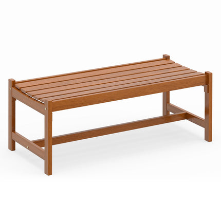 Outdoor Patio Wood Bench, 44 Inch Solid Hardwood, Teak Finish