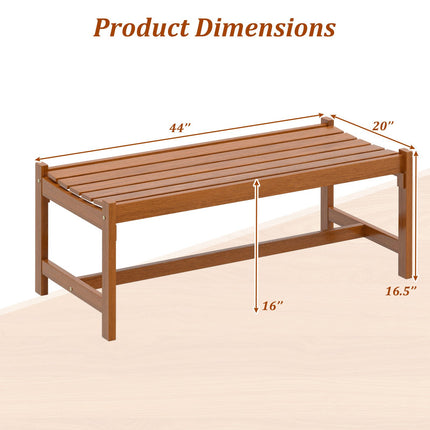 Outdoor Patio Wood Bench, 44 Inch Solid Hardwood, Teak Finish