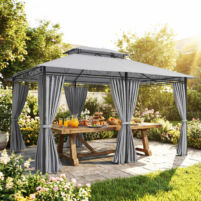 Outdoor Pavilion with Curtains, Ventilated Roof, Dark Grey