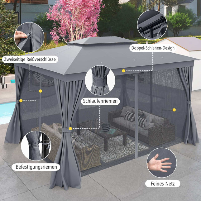 Outdoor Pavilion with Netting & Curtains – Waterproof, 4x3m