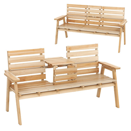 Outdoor Pine Wood Bench with Foldable Middle Table