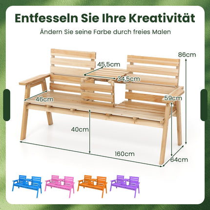 Outdoor Pine Wood Bench with Foldable Middle Table