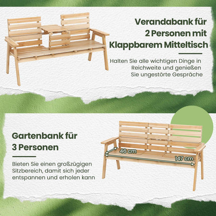 Outdoor Pine Wood Bench with Foldable Middle Table