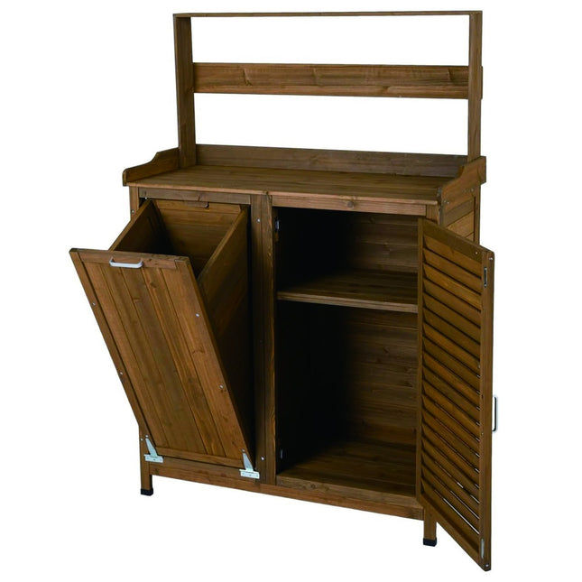 Outdoor Potting Bench, Fir Wood Cabinet, 2 Doors, Gray
