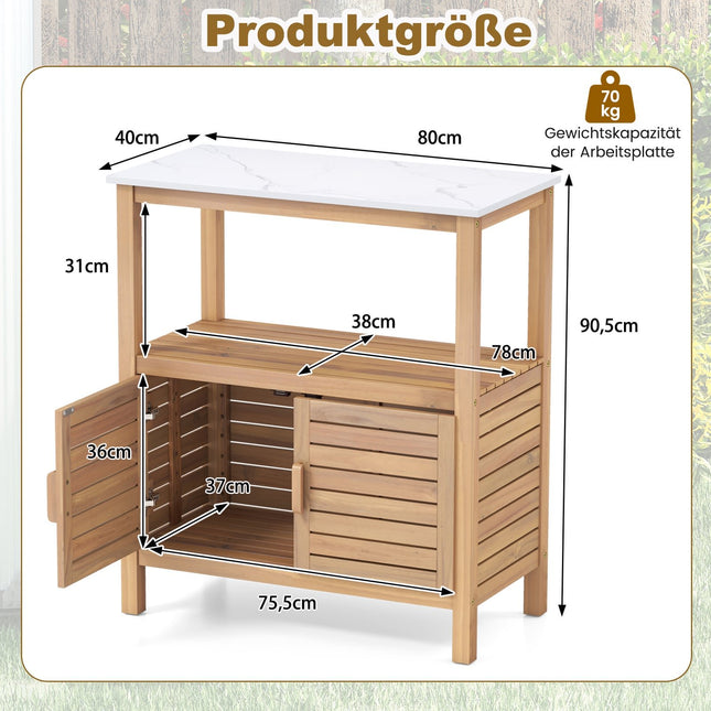 Outdoor Potting Bench with Resin Top & Storage Shelves