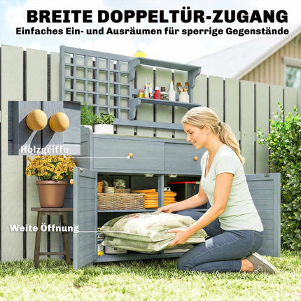 Outdoor Potting Bench with Zinc Top, 2 Drawers, 104x44x140 cm