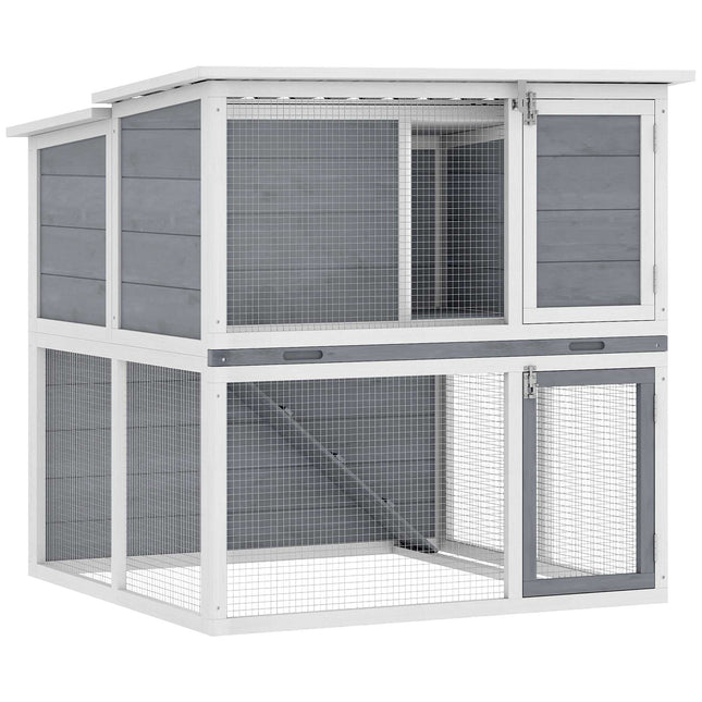 Outdoor Rabbit Hutch, Two-Story, Weatherproof Roof