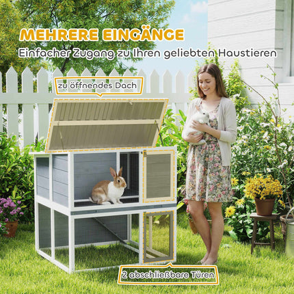 Outdoor Rabbit Hutch, Two-Story, Weatherproof Roof