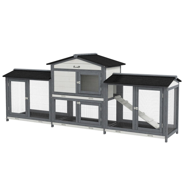 Outdoor Rabbit Hutch with Run, Ramp, Asphalt Roof, Wood