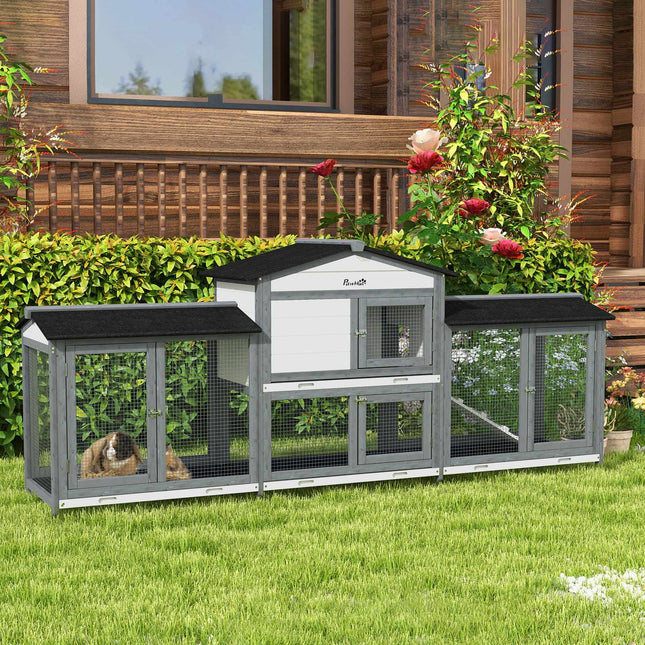 Outdoor Rabbit Hutch with Run, Ramp, Asphalt Roof, Wood