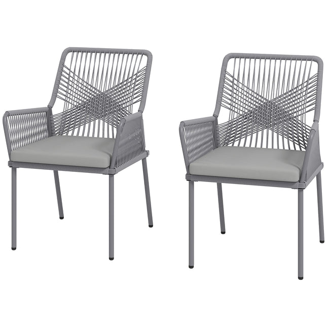 Outdoor Rattan Chairs Set of 2, Dark Grey, Washable Cushions