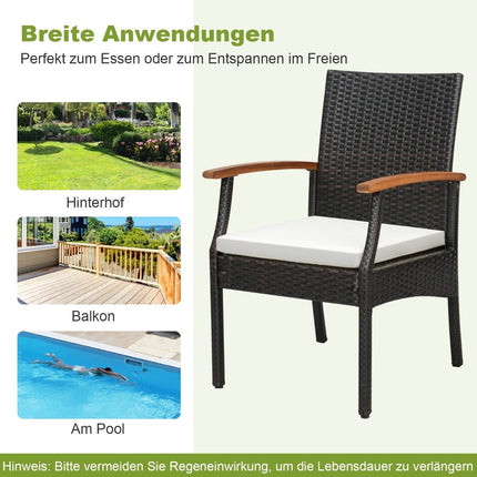 Outdoor Rattan Chairs Set of 2 with Cushions, Metal Frame