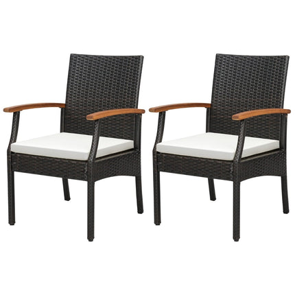 Outdoor Rattan Chairs Set of 2 with Cushions, Metal Frame