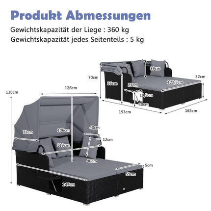 Outdoor Rattan Daybed for 2 with Canopy and Trays