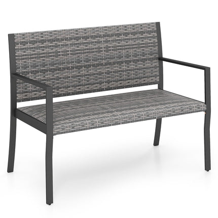 Outdoor Rattan Garden Bench, Grey – 2-Seater with Armrests
