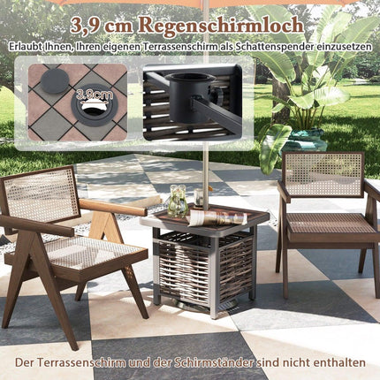 Outdoor Rattan Side Table with Resin Top & Umbrella Hole