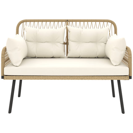 Outdoor Rattan Sofa with Cushions, 2-Seater, 115x61x82 cm