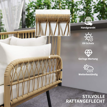Outdoor Rattan Sofa with Cushions, 2-Seater, 115x61x82 cm
