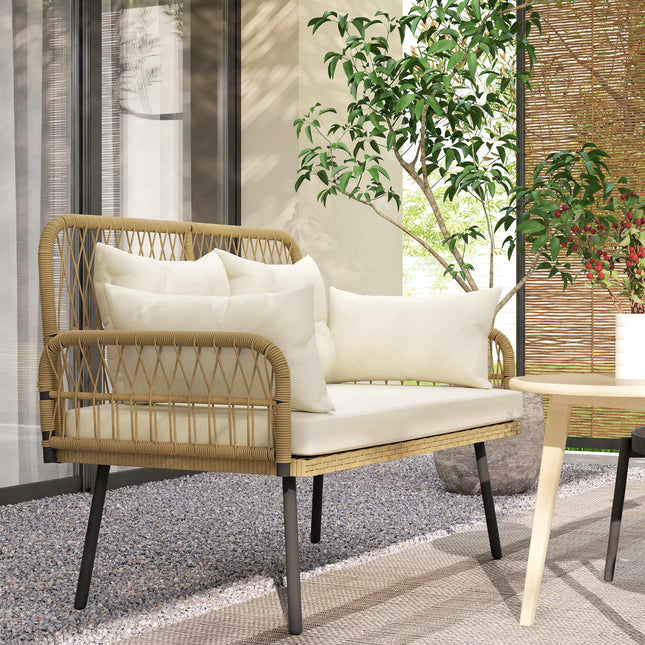 Sofa ogrodowa rattanowa z poduszkami, 2-osobowa, 115x61x82 cm