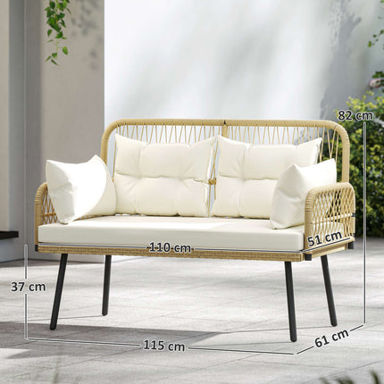 Outdoor Rattan Sofa with Cushions, 2-Seater, 115x61x82 cm