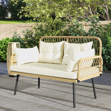Outdoor Rattan Sofa with Cushions, 2-Seater, 115x61x82 cm