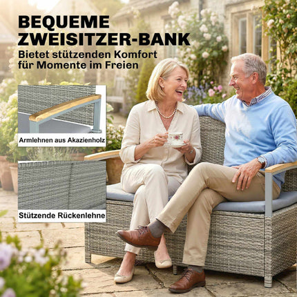Outdoor Rattan Storage Bench, 2-Seater, 170L Capacity