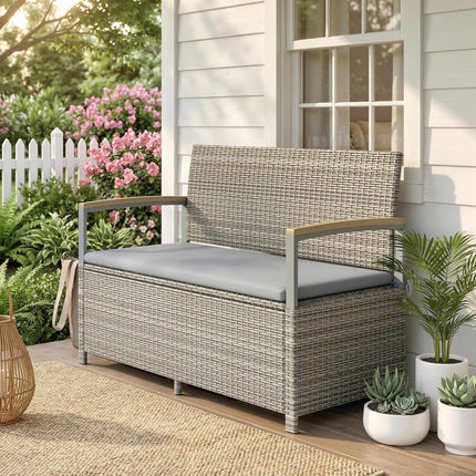Outdoor Rattan Storage Bench, 2-Seater, 170L Capacity