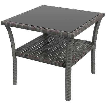 Outdoor Rattan Table, 50x50x45cm, Glass Top, Weatherproof