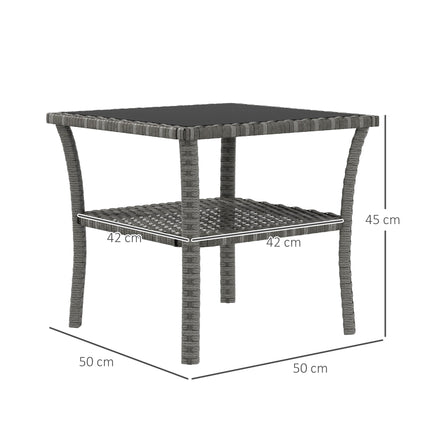 Outdoor Rattan Table, 50x50x45cm, Glass Top, Weatherproof