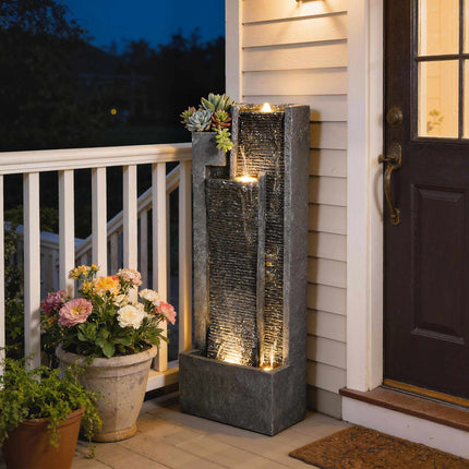 Outdoor Resin Fountain with Planter and LED Lights