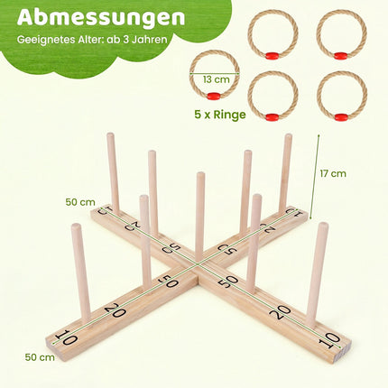 Outdoor Ring Toss Game with 5 Rope Rings, Solid Wood