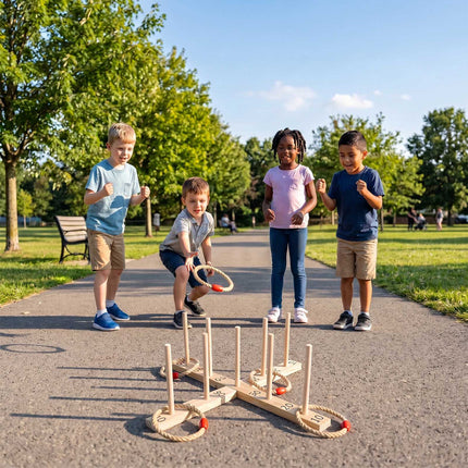 Outdoor Ring Toss Game with 5 Rope Rings, Solid Wood