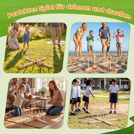 Outdoor Ring Toss Game with 5 Rope Rings, Solid Wood