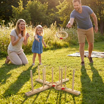 Outdoor Ring Toss Game with 5 Rope Rings, Solid Wood