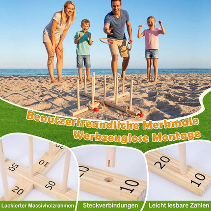Outdoor Ring Toss Game with 5 Rope Rings, Solid Wood
