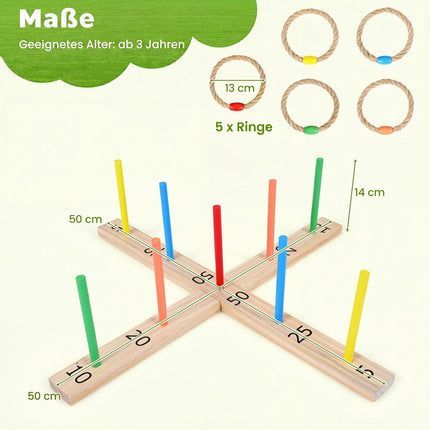 Outdoor Ring Toss Game with 5 Rope Rings, Solid Wood Frame