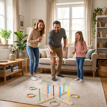 Outdoor Ring Toss Game with 5 Rope Rings, Solid Wood Frame