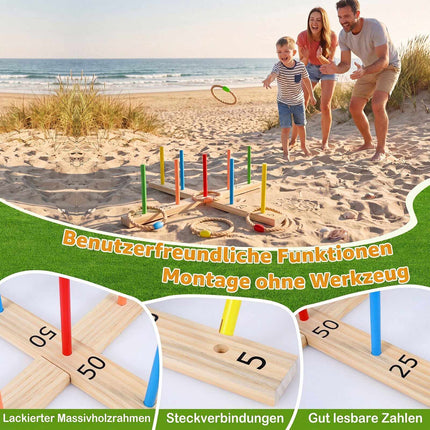 Outdoor Ring Toss Game with 5 Rope Rings, Solid Wood Frame