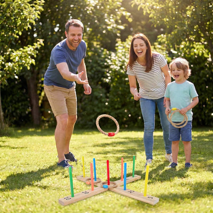 Outdoor Ring Toss Game with 5 Rope Rings, Solid Wood Frame