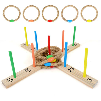 Outdoor Ring Toss Game with 5 Rope Rings, Solid Wood Frame