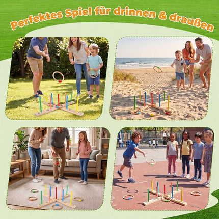 Outdoor Ring Toss Game with 5 Rope Rings, Solid Wood Frame