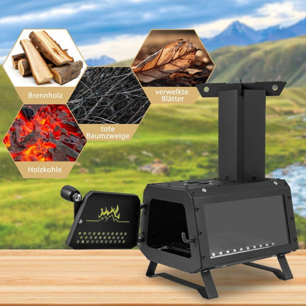 Outdoor Rocket Stove with Glass Window, 2 Cooking Surfaces
