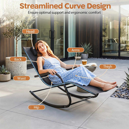 Outdoor Rocking Chair, Black, 160kg Capacity, Ergonomic Design