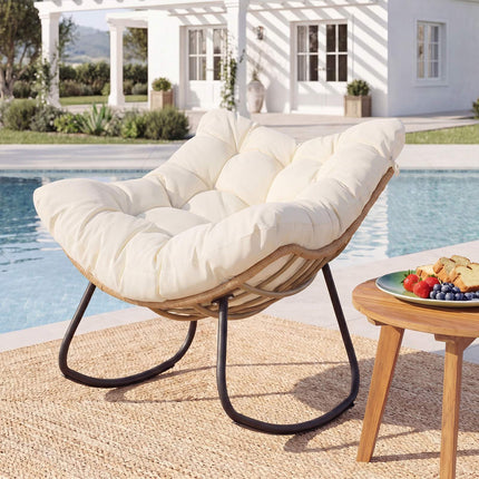 Outdoor Rocking Chair, PE Rattan, Cushion, 140 kg
