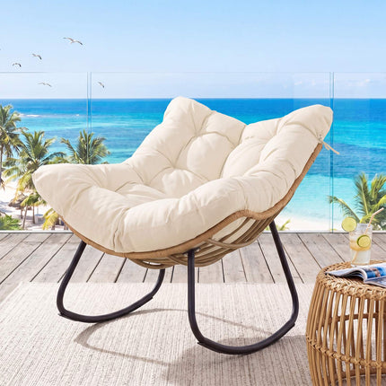 Outdoor Rocking Chair, PE Rattan, Cushion, 140 kg