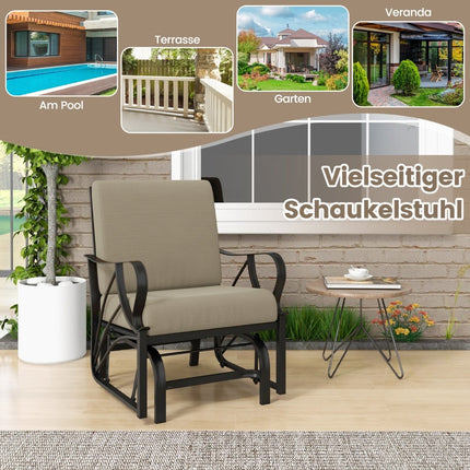 Outdoor Rocking Chair with Cushion, Metal Frame, Brown