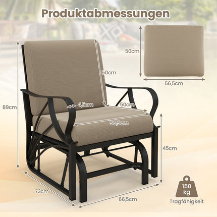 Outdoor Rocking Chair with Cushion, Metal Frame, Brown