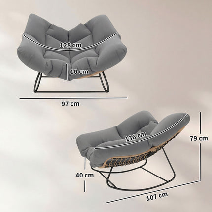 Outdoor Rocking Chair with Cushion, Weather-Resistant Wicker