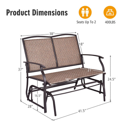 Outdoor Rocking Loveseat, 2-Person Steel Frame, Brown